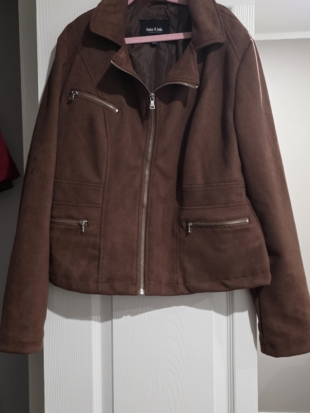 Oasis & Lola Women's Dark Brown Suede Zip Jacket